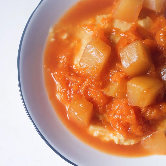 Die Süße Woche: Maisbrei mit Mango Mandarinen Portwein Kompott